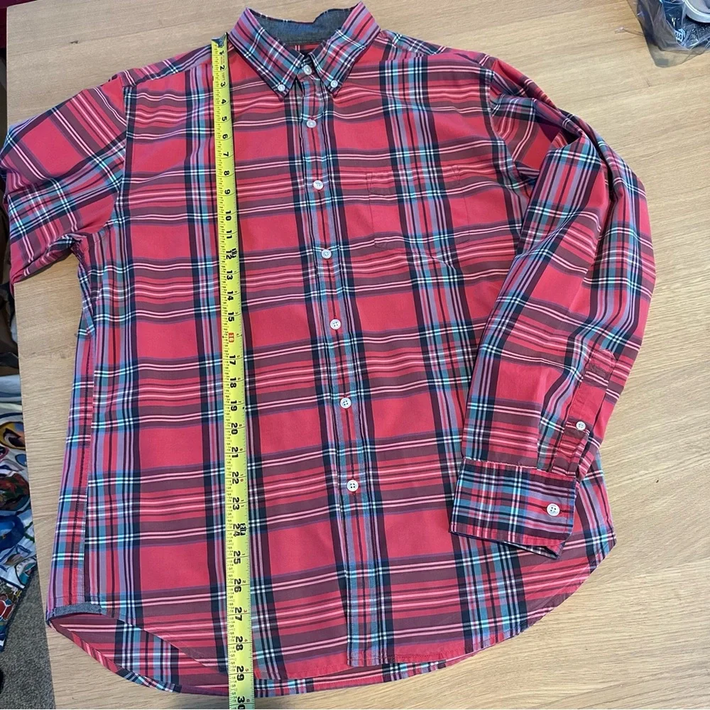 J.Crew 100% Cotton Plaid Red Tartan Long Sleeve Button Up Shirt Sz L Classic